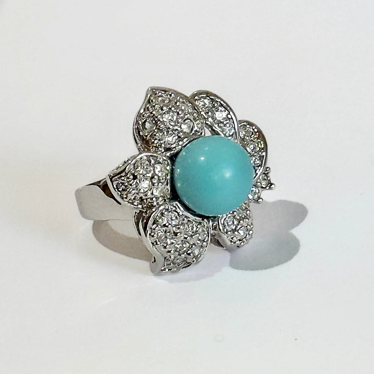 TURQUOISE PAVÉ FLORAL RING