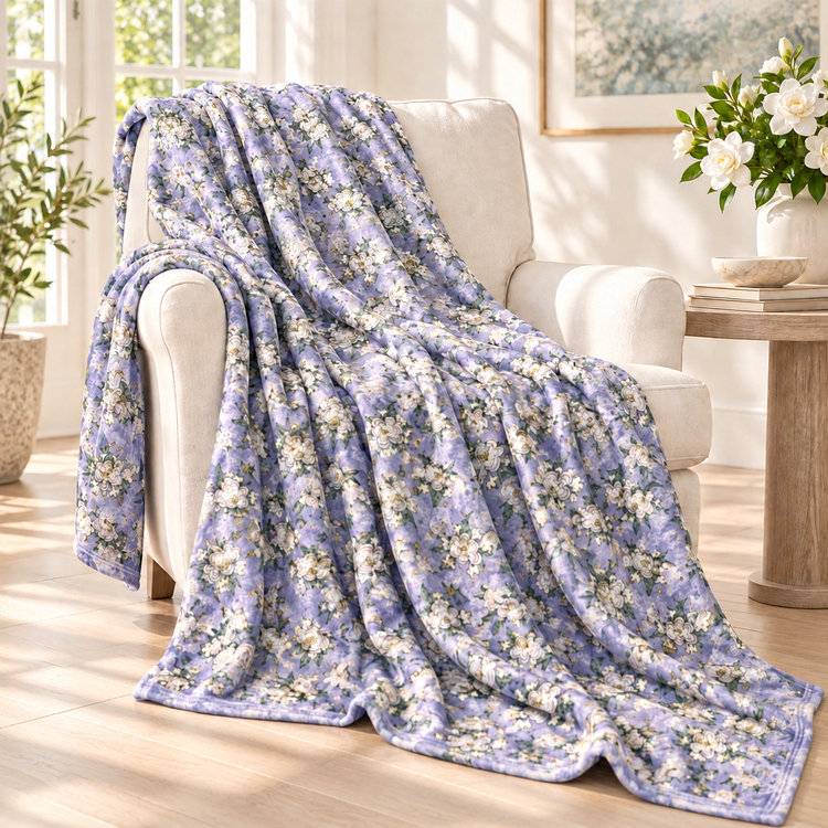 THE COZY DOUBLE FACED THROW BLANKET - LAVENDER GARDENIA