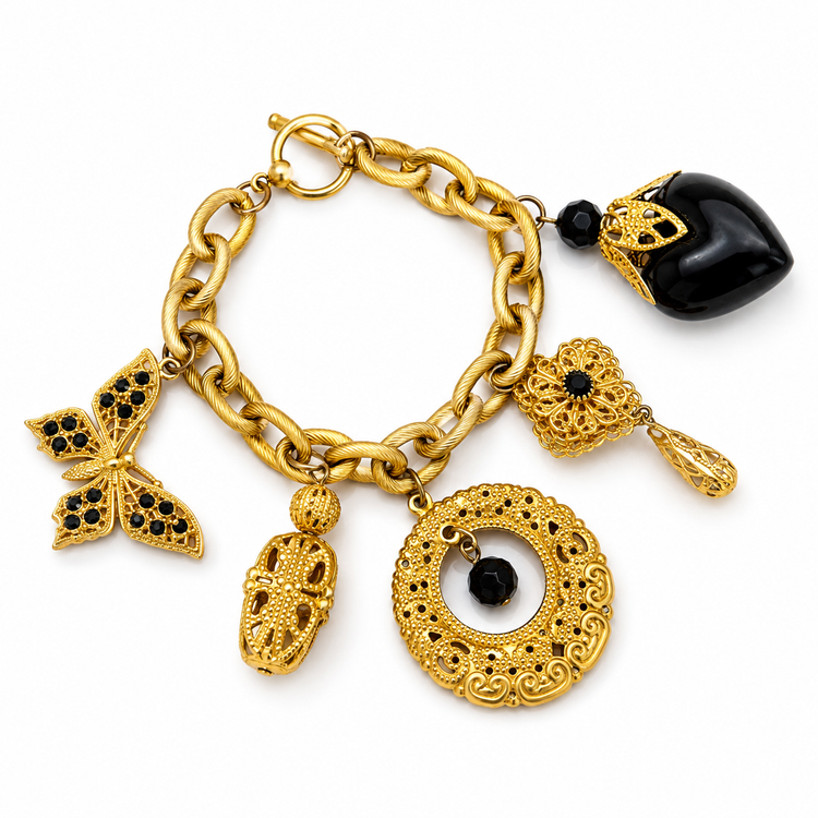 CHARMING GOLD & BLACK TOGGLE BRACELET