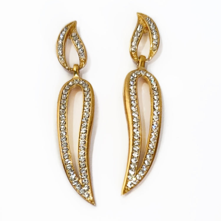 PAVÉ LEAF TWO-TONE DANGLE EARRINGS