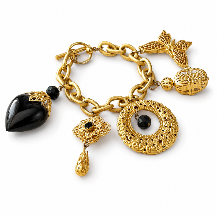 CHARMING GOLD & BLACK TOGGLE BRACELET