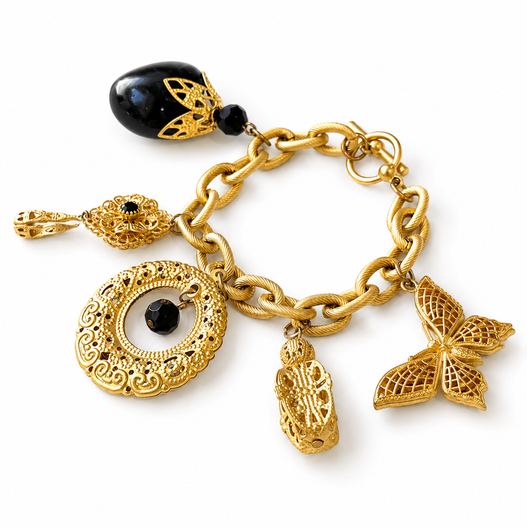CHARMING GOLD & BLACK TOGGLE BRACELET