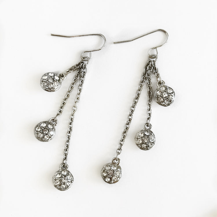 PAVE TRIPLE DANGLE EARRINGS