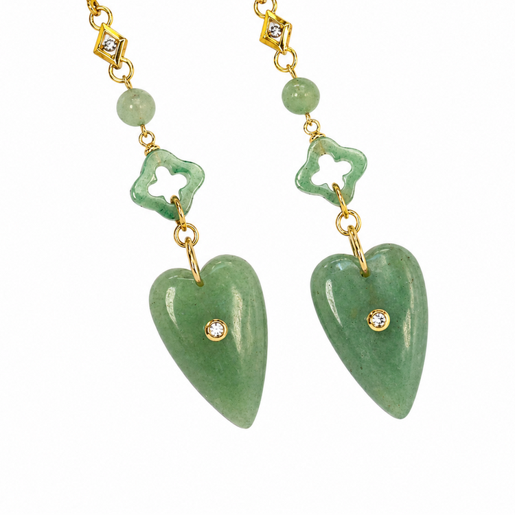 AVENTURINE HEART DROP EARRINGS