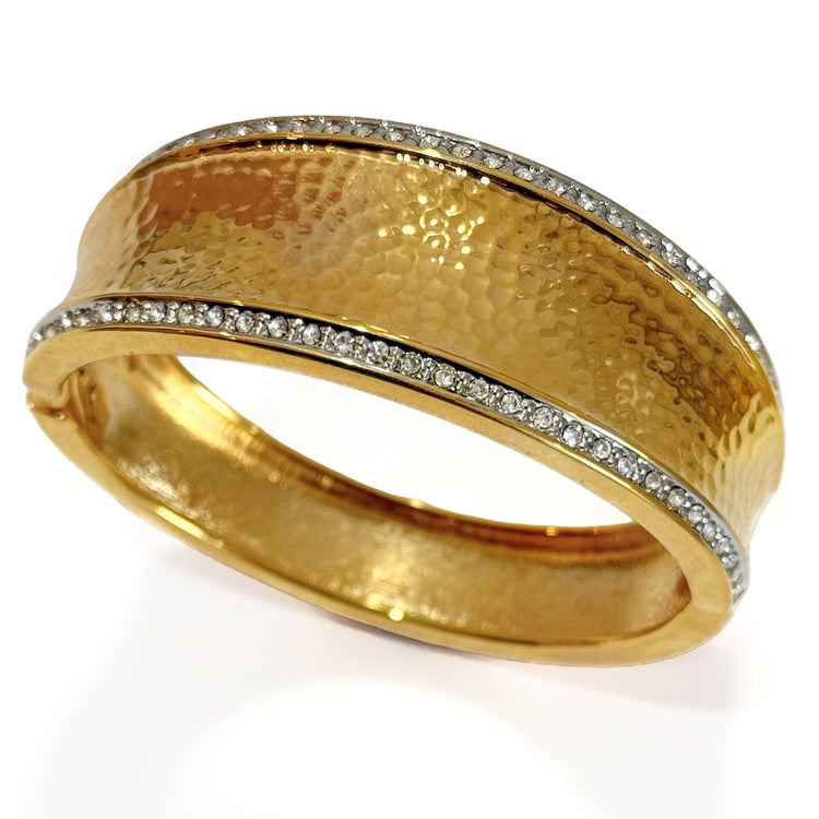 HAMMERED TWO-TONE GOLD PAVÉ CUFF BRACELET