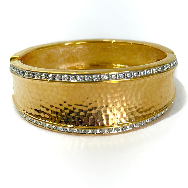 HAMMERED TWO-TONE GOLD PAVÉ CUFF BRACELET