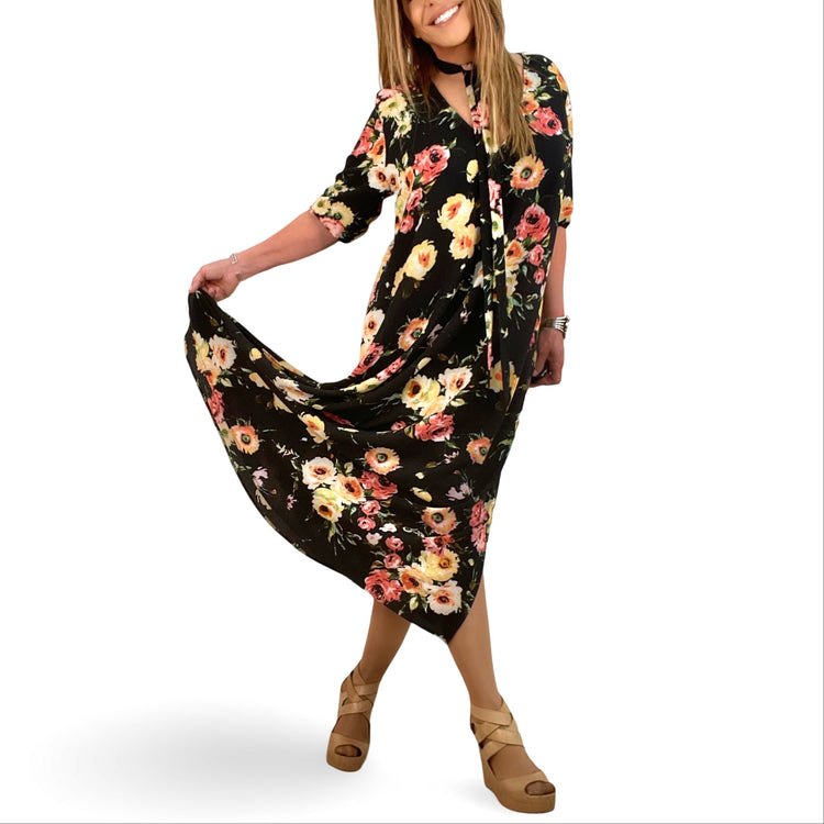SUMMER LOVIN DRESS BLACK FLORAL