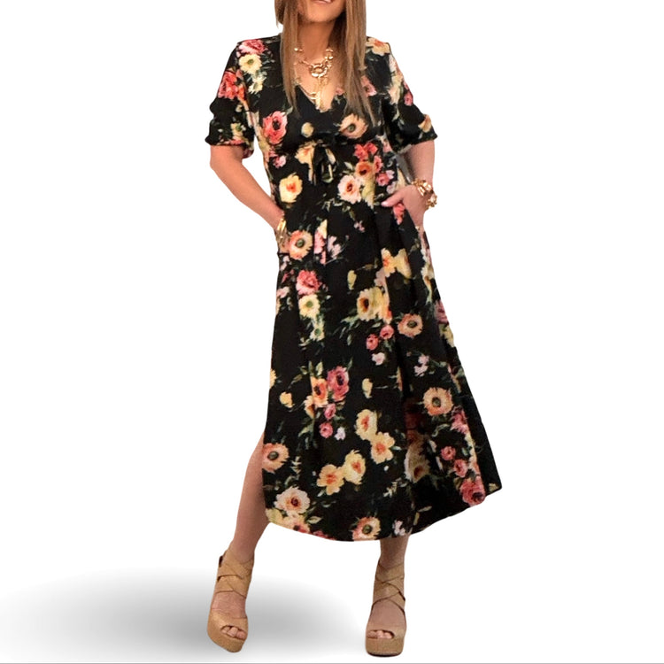 SUMMER LOVIN DRESS BLACK FLORAL