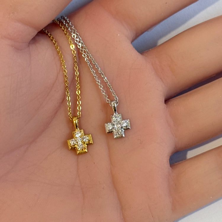 PETITE CROSS NECKLACE GOLD OR SILVER