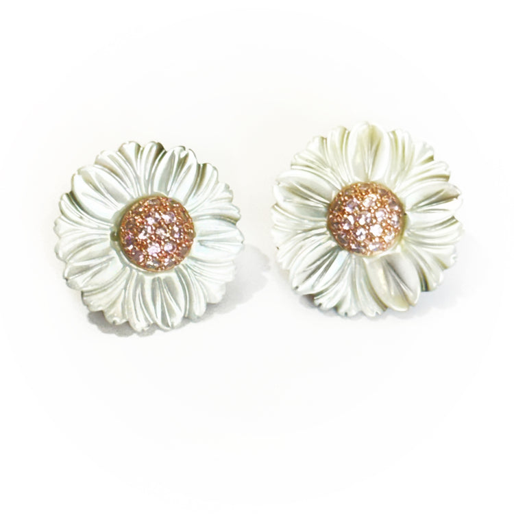 CARVED MOTHER OF PEARL AND PAVÉ EARRINGS