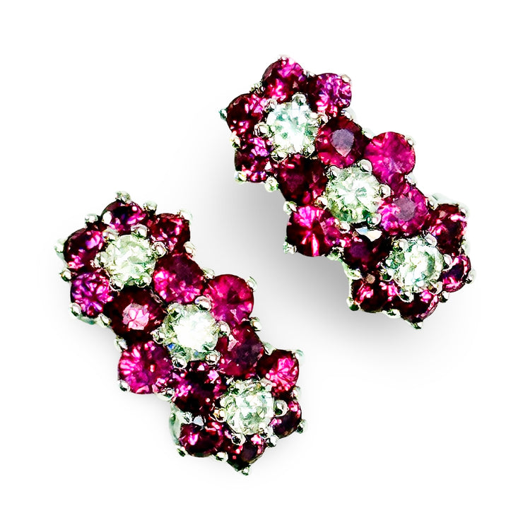 RASPBERRY RUBY BLOSSOM DEMI HOOP HUGGIE EARRINGS