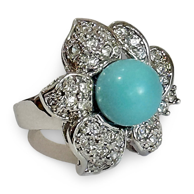 TURQUOISE PAVÉ FLORAL RING