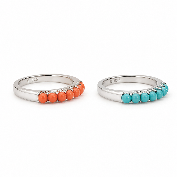 TURQUOISE & CORAL STACKABLE RINGS