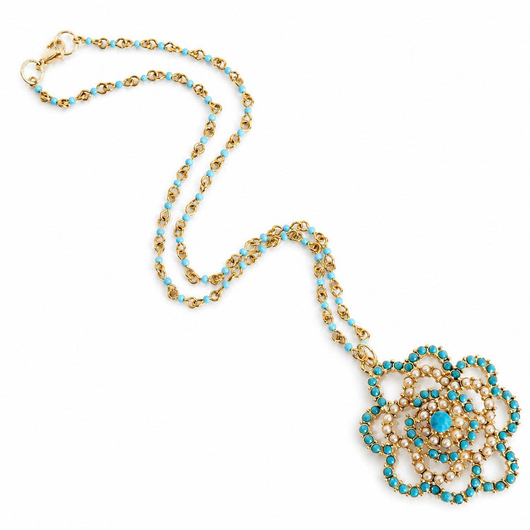 PEARLY TURQUOISE ROSE NECKLACE