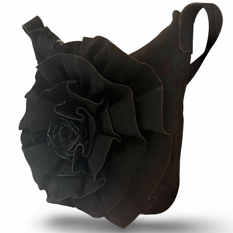 THE SUEDE ROSETTE BAG- BLACK