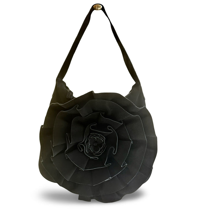 THE SUEDE ROSETTE BAG- BLACK