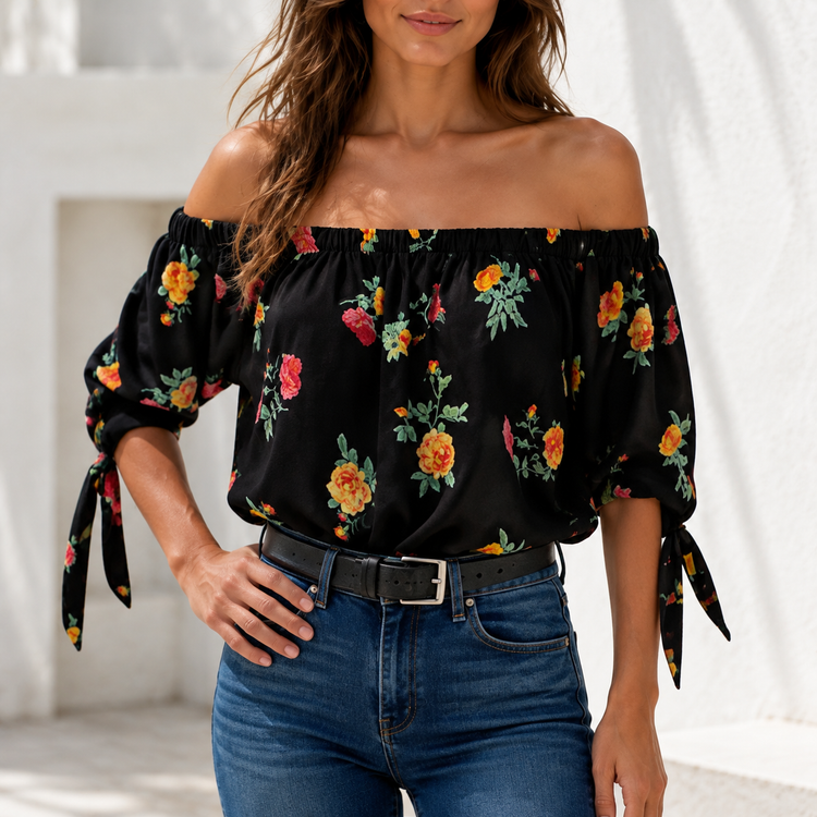THE BLACK FLORAL OFF SHOULDER TOP