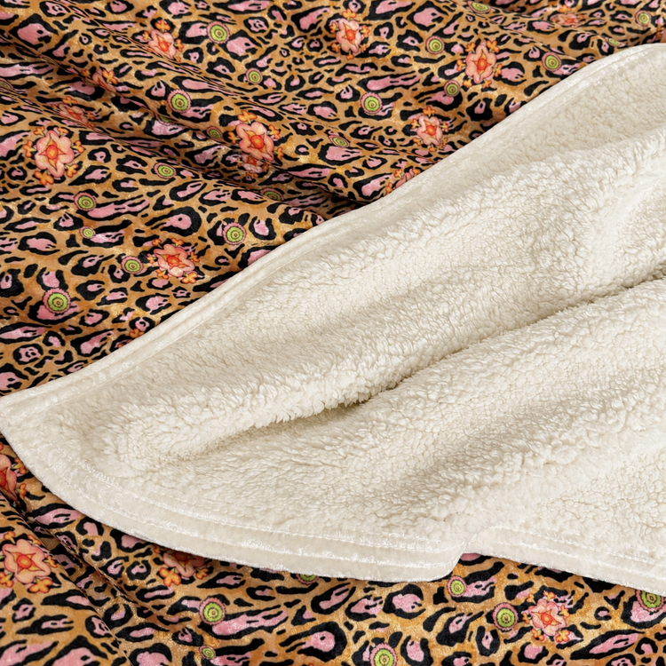 COZY DOUBLE FACED THROW BLANKET - LEOPARD LOTUS BLOSSOM