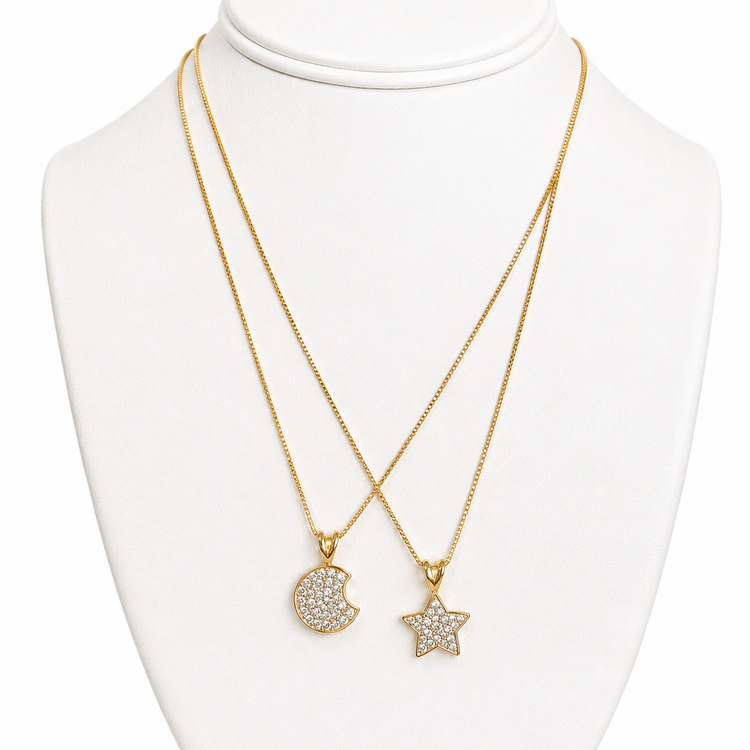 MOON AND STARS PENDANT NECKLACE