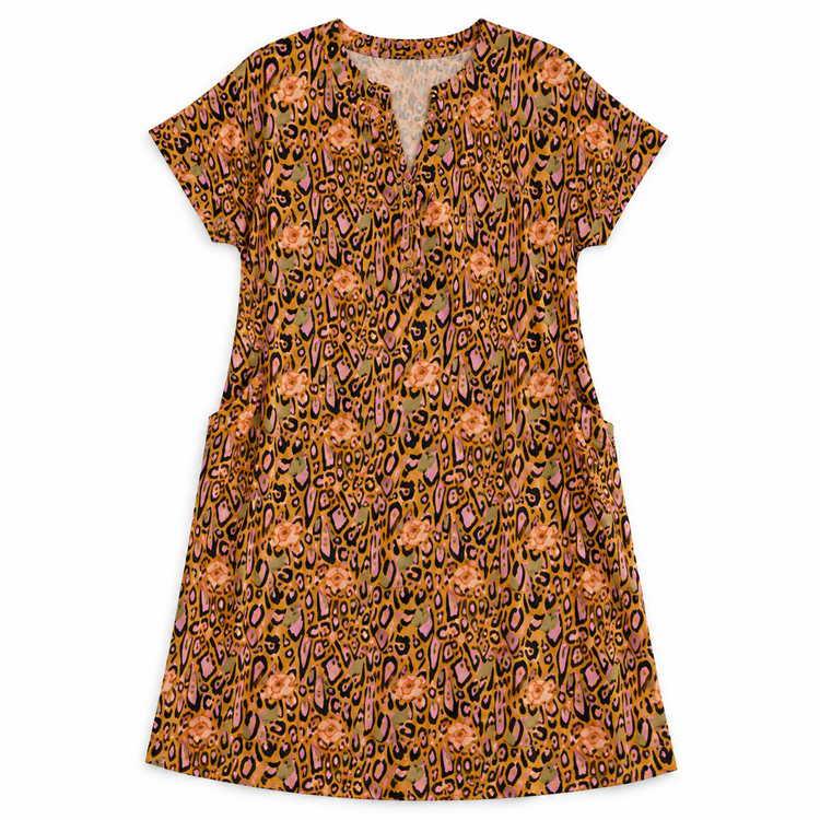 THE LOUNGE DRESS - LEOPARD LOTUS BLOSSOM