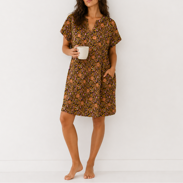 THE ANYWHERE DRESS LEOPARD LOTUS BLOSSOM