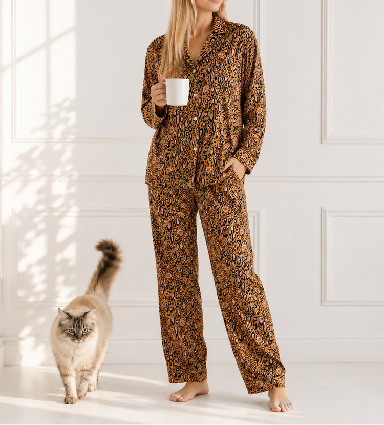 LEOPARD LOTUS BLOSSOM 2 PIECE PAJAMA SET
