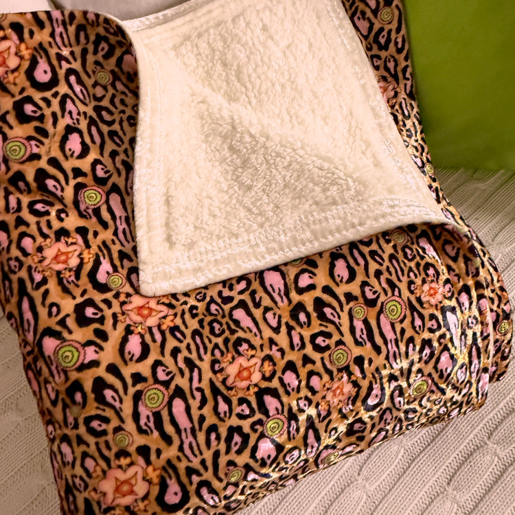 LEOPARD LOTUS BLOSSOM COZY DOUBLE FACED THROW BLANKET