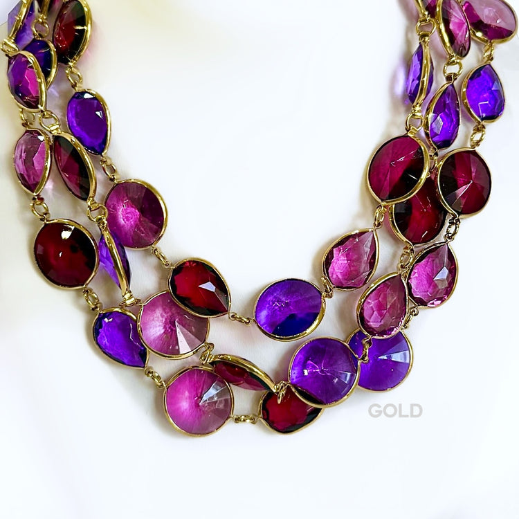 RASPBERRY MELANGE 52 INCH NECKLACE GOLD OR HEMATITE