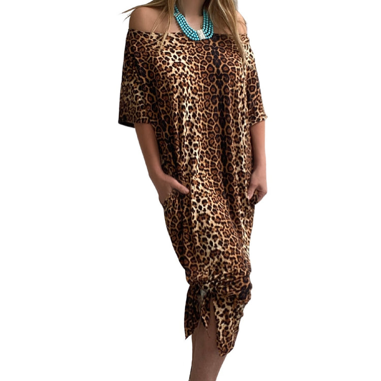 LEOPARD T SHIRT DRESS WITH POCKETS