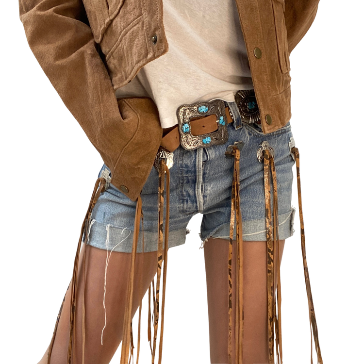 Concha Snakeskin Fringe Shorts