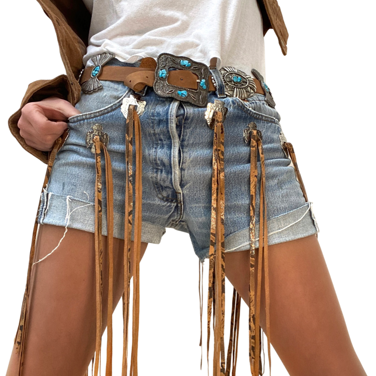 Concha Snakeskin Fringe Shorts