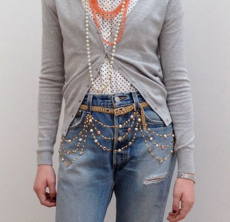 CHANEL CRYSTAL AND PEARL CHAIN JACKET