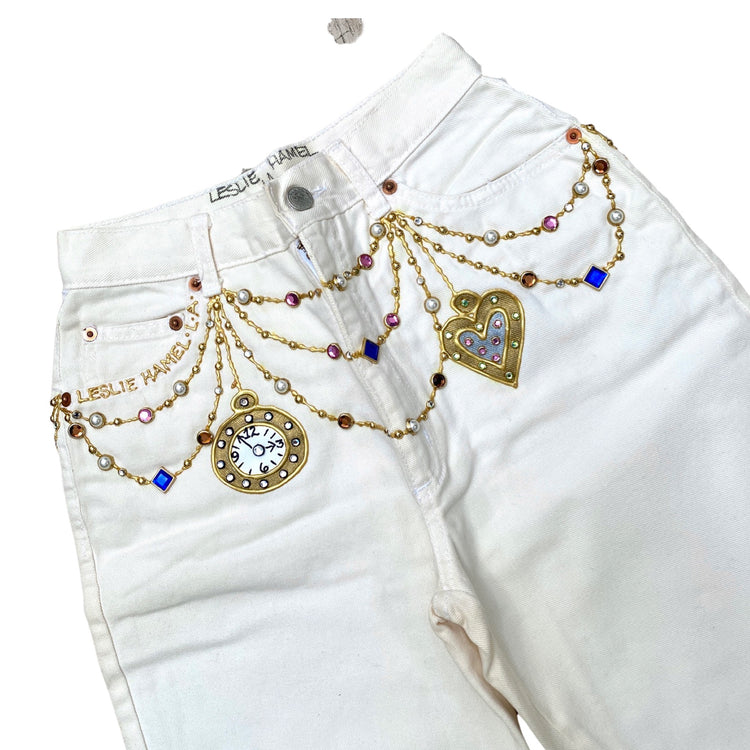 WHITE CHANEL POCKET WATCH JEANS
