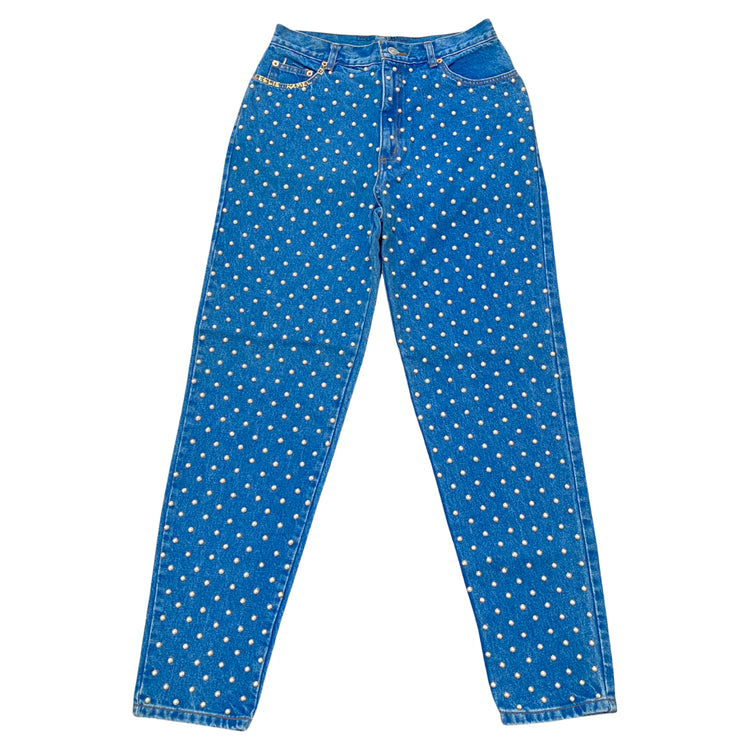 PEARL STUDDED HIGH WAISTED JEANS