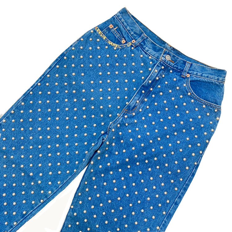PEARL STUDDED HIGH WAISTED JEANS