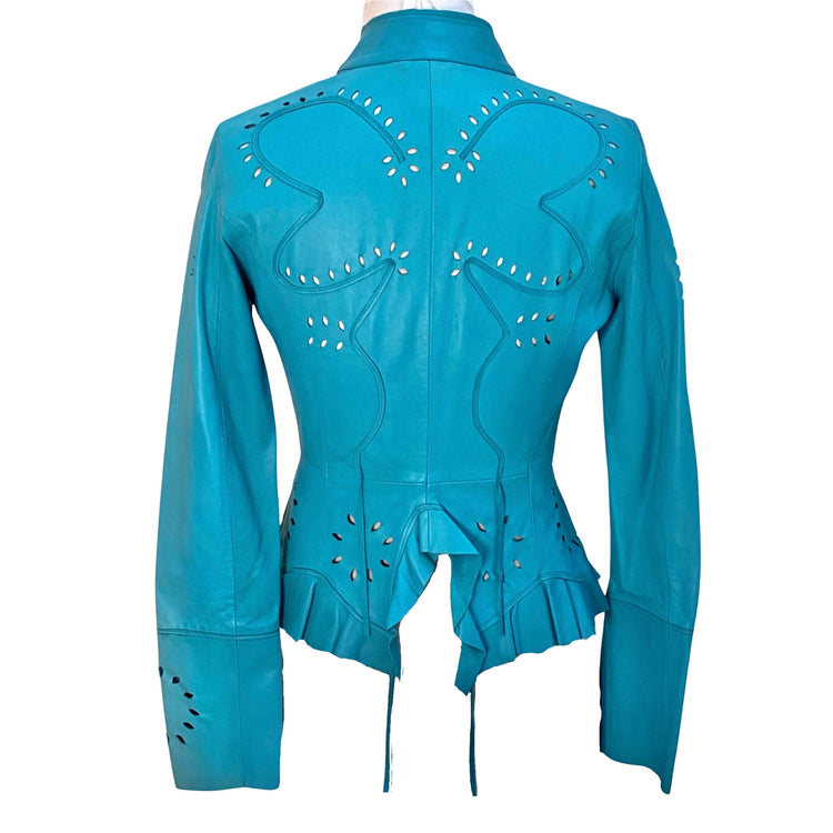 TURQUOISE LASER CUT LAMBSKIN LEATHER JACKET