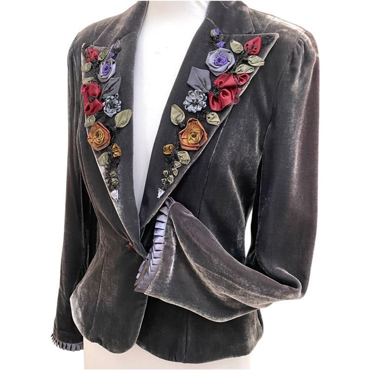 VELVET JACKET WITH EMBELLISHED LAPELS