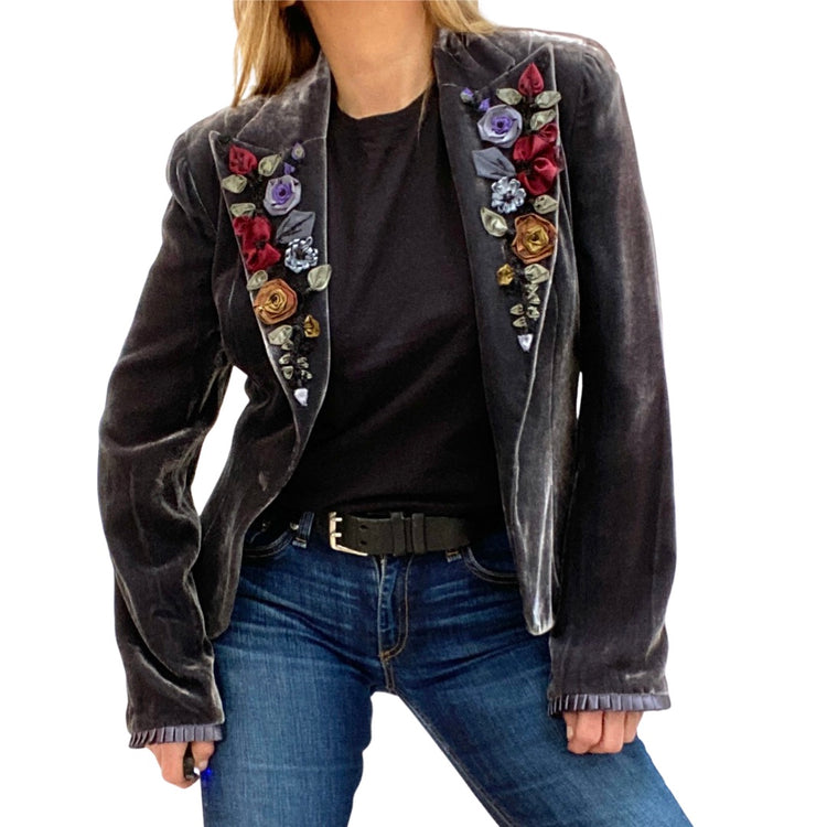 VELVET JACKET WITH EMBELLISHED LAPELS