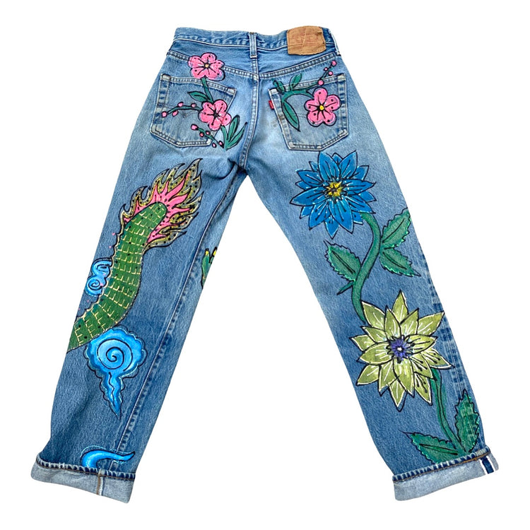 ENTER ZE DRAGON LOTUS & CHERRY BLOSSOM SELVEDGE LEVIS 501s