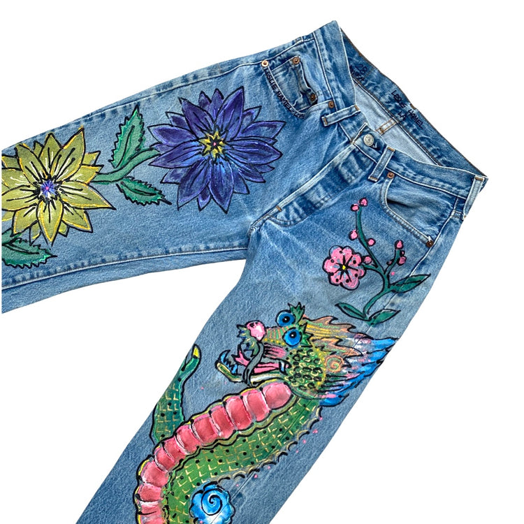 ENTER ZE DRAGON LOTUS & CHERRY BLOSSOM SELVEDGE LEVIS 501s