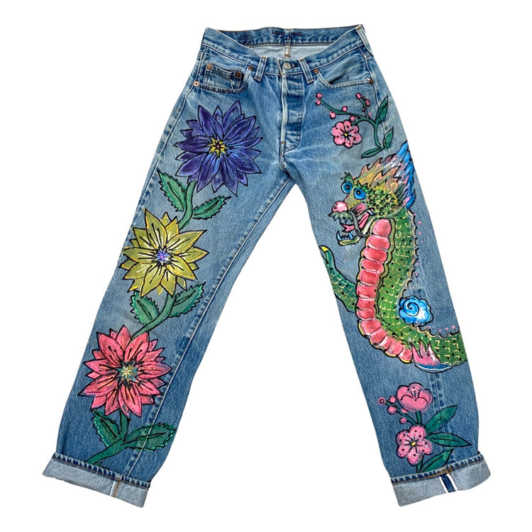 ENTER ZE DRAGON LOTUS & CHERRY BLOSSOM SELVEDGE LEVIS 501s