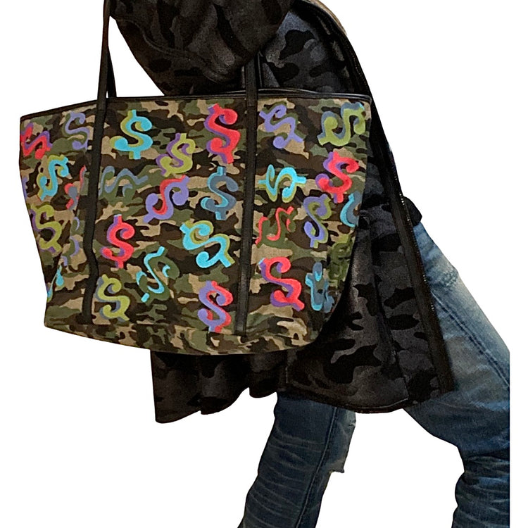 BIG MONEY HANDPAINTED CAMOUFLAGE TOTE BAG