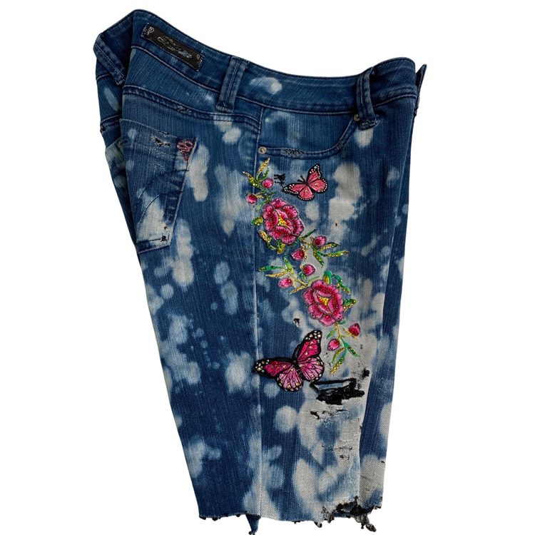 LESLIE HAMEL CRYSTAL STUDDED BUTTERFLY BLOSSOM SHORTS