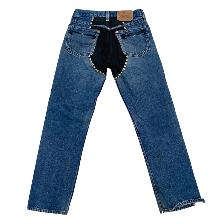 STUDDED CHAPS LESLIE HAMEL JEANS ON VINTAGE LEVIS 501'S