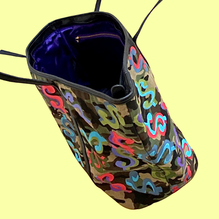 BIG MONEY HANDPAINTED CAMOUFLAGE TOTE BAG