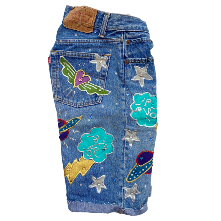 LESLIE HAMEL OUTER SPACE CRYSTAL STUDDED SHORTS