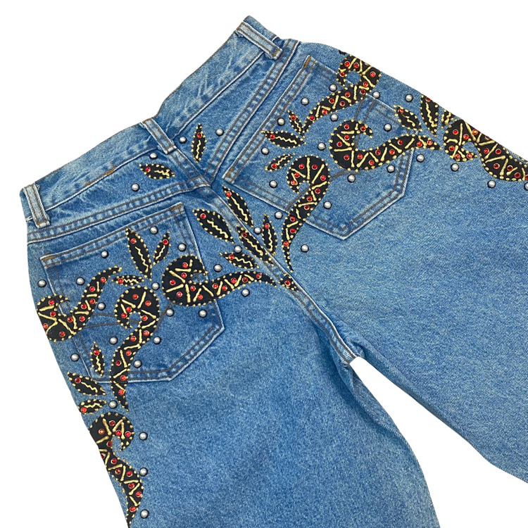 CRYSTAL AND PEARL HIGH WAISTED JEANS