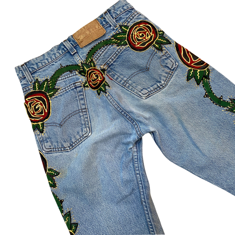 CRYSTAL STUDDED ROSE VINE JEANS