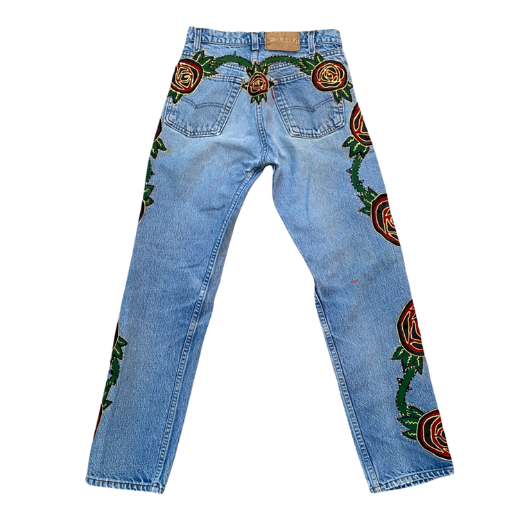 CRYSTAL STUDDED ROSE VINE JEANS