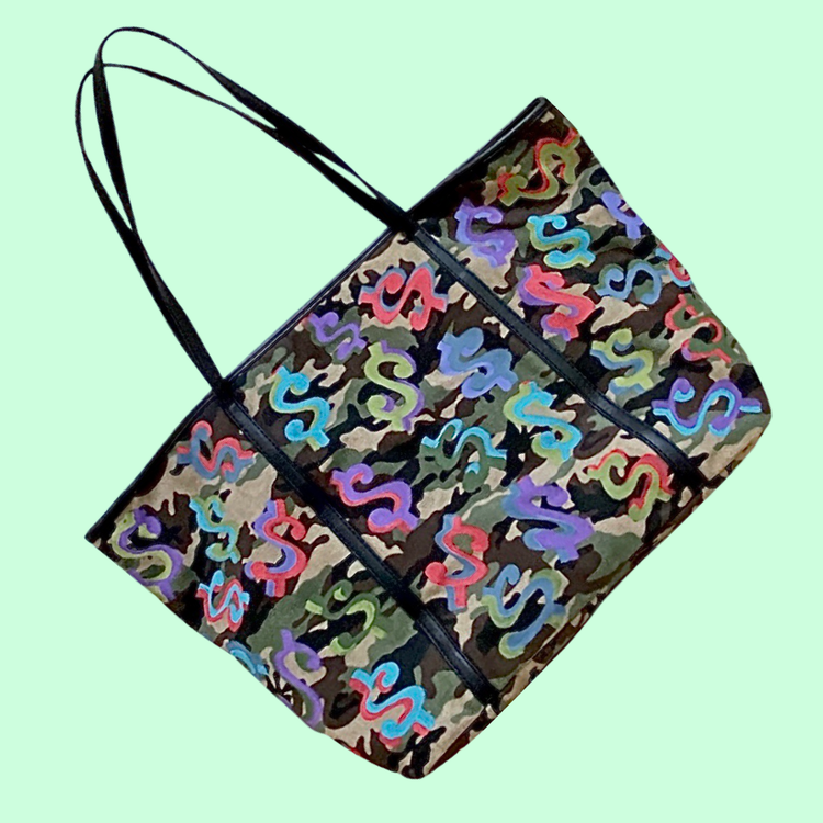 BIG MONEY HANDPAINTED CAMOUFLAGE TOTE BAG